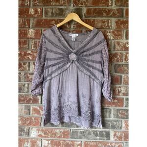 Papillon Los Angeles Lavender Illet Embroidered Shirt Size 1x Fairycore Etheral